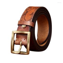 Belts Pure Cowhide 3.8cm Wide Retro Trend Crack Belt For Men Genuine Leather Youth Jeans Copper Pin Buckle