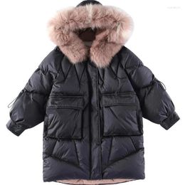 Down Coat Girls Thicken White Duck Coats With Hoodie Black Warm 2023 Winter Outerwear Girl JacketsClothing