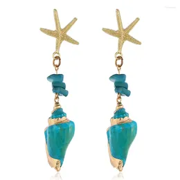 Dangle Earrings 1 Pair Of Gold Colour Starfish Pendant Earring Link With Colourful Conch Lady Fashion Beach Shell Charm