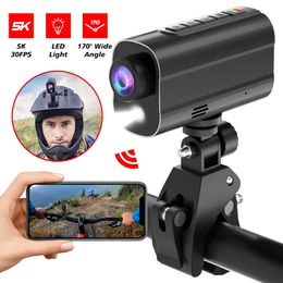 Sports Action Video Cameras 5K Camera Road Bike Motorcycle Helmet Anti Shake Riding Bicycle Drive Recorder with Led Light WiFi Sport DV 231216