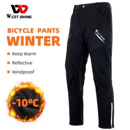 Cycling Pants WEST BIKING Bike Pants Winter Bicycle Long Pants Thermal Fleece Reflective Cycling Pants Warm Windproof Men Trousers EUR Size 231216