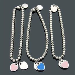 stainless Enamel hearts bracelet Pink Green Blue colors heart charms beaded bracelet loving gift 925 jewelry for lady Fantasitic L246G
