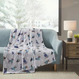 Blankets Oversized Plush Printed Microlight Heated Throw Grey Dogs Blanket