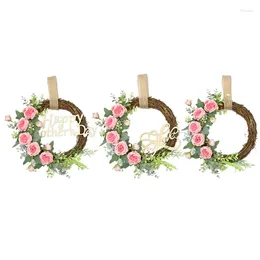 Decorative Flowers Happy Mother's Day Wreath Front Door Decor Wall Rattan Flower Ornaments Gift Party Supplies