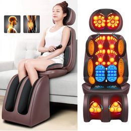 Upgrade Electric Full Body Massage Chair Neck Back Waist Cushion Heat Vibrate Kneading Leg Pad Seat Relaxation 231226