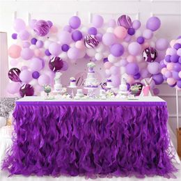 Table Skirt Tassel Double Layer Curly Willow Lace Taffeta Tutu Tulle Table Skirt Birthday Party Decor Baby Shower 231216