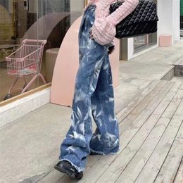 Women's Jeans Spring 2023 Trends Korean Fashion Tie Dyed Denim Wide Leg Pants Cotton Vintage Big Name In Full Length