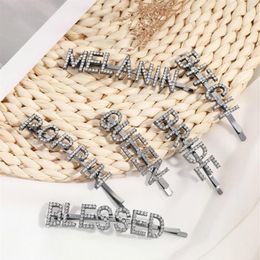 Chic word Hairpins Bobby pins Rhinestones paved gun-black name hair clips girls Crystal Bling Bridal Styling Tool Barrette289a