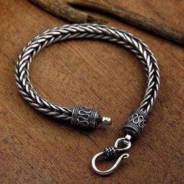 Charm Bracelets Bracelet For Men Sterling Silver Fashion Square Keel Rope Woven Retro Classic Simplicity Jewellery Festival Gift244r