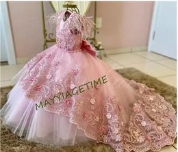 Girl Dresses Flower Girls Tulle Princess Wedding Pageant Ball Gown With Bow-Knot First Communion Dress