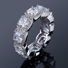 Mens Silver Eternity CZ Diamonds Bling Bling Ring Simulated Diamonds Hip Hop Rings Cubic Zirconia Micro Pave Top Quality Jewelry289U