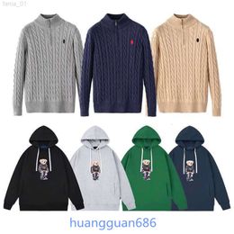 Hoodie Men sweater designer polo shirts half zipper hoodies business sweaters long sleeve high collar twist jumper Horse Embroidery mens autumn tops 333