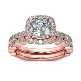 Rose Gold Rings For Women 2PCS Sparkling Rhinestone Rings Set Bridal Engagement Wedding Band Jewelry334n