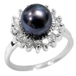 REAL NATURAL BLACK AKOYA PEARL RING SIZE 7-11186f