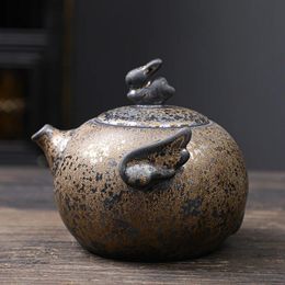 Water Bottles Rust Glazed Tea Pot Ceramic Kung Fu Set Vintage Rough Pottery Yixing Teapots Infuser Teapot Clay Coffeeware Teaware Puer 231216