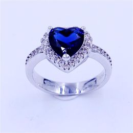 Size 7-14 Fashion Cool Male Jewellery Muslim Islamism 316L Size 7-14 Heart love Wedding rings for women Blue 5A Zircon Cz 925 Silver264K