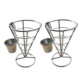 Jewellery Pouches Bags 2Pcs French Fries Stand Cone Basket Fry Holder With Sauce Dippers Metal Fried Chicken Display Rack Wire246q