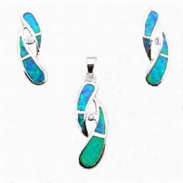 blue opal jewelry with cz stone;fashion pendant and earring set Mexican fire opal283p