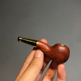 High-End Solid Wood Handmade Old-fashioned Dry Tobacco Pipe Men's Red Sandalwood Cigarette Holder Filter Pocket Short Portable Personality , Ideal choice for Gifts
