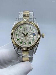 Wristwatches "Elegant Mens Watch 41mm Gold Diamond Dial Green Digital Scale Mechanical Movement"