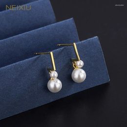 Stud Earrings Neixiu 925 Sterling Silver Plating 14k Gold Two Pearl For Women Romantic Wedding Jewellery Accessories Gifts Wholesale