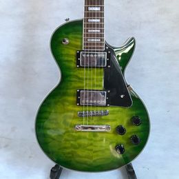 Custom LP electric guitar, gold hardware, rosewood fingerboard, green burst color quilte maple, solid mahogany body guitar ,Free shipping