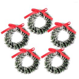 Decorative Flowers 5 Pcs Mini Christmas Wreath Bow Garland Wall Hanging Decor Holiday Iron Small