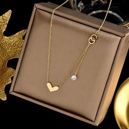 Pendant Necklaces Elegant Temperament Stainless Steel Jewellery Necklace Simple Love Heart Zircon Tassel For Women Jewlery Charms272h