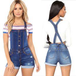 Woman Overalls Jeans Fashion Short Denim Pant Shorts Ripped Distressed Scratched Cuffs Casual Bleached Button Free Shopping