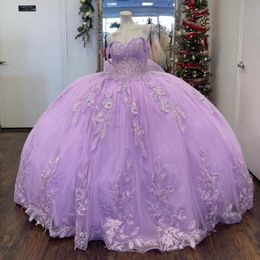 Lilac Off Shoulder Ball Gown Quinceanera Dresses Appliques Lace Beaded Corset Dress Long Girl Prom Party Gowns Robe Princess