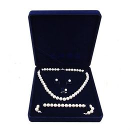 19x19x4cm velvet Jewellery set box long pearl necklace box gift box display high quality blue color305n