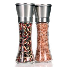 Herb Spice Tools Leeseph 18/8 Brushed Stainless Steel Pepper Mill and Salt Mill 6 Oz Glass Tall Body 5 Grade Adjustable Ceramic Rotor 231216