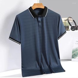Men's Polos Korea Style Solid 2023 Brand Fashion Silk Polo Shirts Short Sleeve Black White Summer Breathable Tops Tee Oversize 5XL
