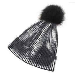 Cycling Caps Knit Beanie Hat Metallic Shiny Fuzzy Cap Hats For Men ( Silver )