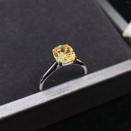 Cluster Rings 1.5Ct Yellow Diamond Engagement Ring For Women Wedding Jewellery Solid Platinum 950 R158