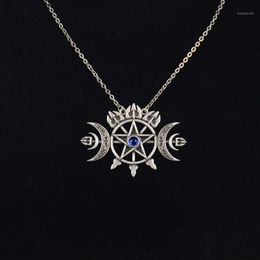 Pendant Necklaces Triple Crescent Moon With Pentagram Necklace Sigil Of Spirit Pagan Jewellery Wiccan Gothic Necklace1278q