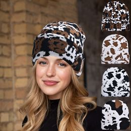 Winter New Cow Pattern Jacquard Knitted with Folded Edge, Double Layer Thickened Warm Woolen Hat, Men's and Women's Camo Pullover Hat