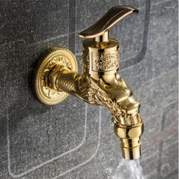 Bathroom Sink Faucets Antique Brass Dragon Carved Tap Faucet Garden Bibcock Washing Machine Outdoor Single Cold Retro Wall Mounted