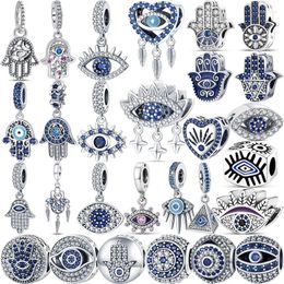 Loose Gemstones 925 Sterling Silver Blue Zircon Palm Demon Eye Pendant Fine Beads Fit Original Charm Bracelet DIY Jewelry Wholesale