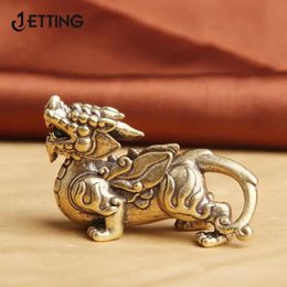 Decorative Objects Figurines Antique Copper Chinese Mythical Beast Pixiu Miniature Ornaments Brass Lucky Animal Qi Lin Desktop Decorations 231216