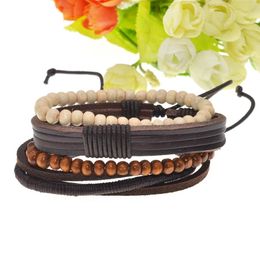 Multi-Bundle Set Bracelet Handmade Leather Jewelry Beaded Woven Beaded Bracelet Leather Wrap264p