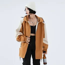 Women's Jackets Autumn Hooded Jacket Mid Length Full Zip Trench Coat Zipper Loose Korean Version Fashion Windbreaker
