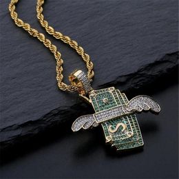 Fashion necklace chains New Iced Out Flying Cash Solid Pendant Necklace Mens Hip Hop Gold Silver Colour Charm Chain Jewellery Gifts303w