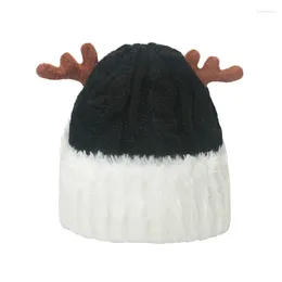 Berets Christmas Knitted Antler Hat Cute Reindeer Antlers Crochet Knit Cap For Adults Winter Warm Beanie