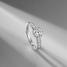 Korean Version of The Fashion Versatile S925 Silver Platinum-plated Imitation Moissan Shiny Flower Ring Micro-set Multi-diamonds223n