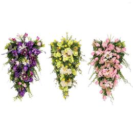 Decorative Flowers Floral Swag Spring Summer Teardrop Wreath Artificial Farmhouse Garland For Wedding Party Holiday Home Fireplace