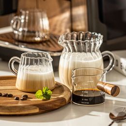 Milk Jugs Transparent Coffee Cup 100200370ml Glass Jug With Handle Frothing Sharing Pot Graduated Foam Coffeeware 231216