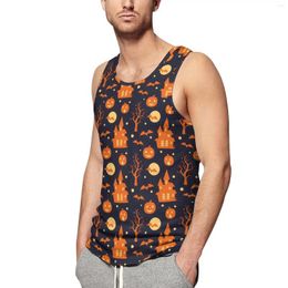 Men's Tank Tops Spooky Pumpkin Bats Top Halloween Festive Streetwear Beach Workout Male Pattern Sleeveless Shirts Plus Size