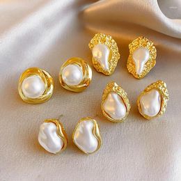 Stud Earrings Statement Fashion Baroque Style Metallic Irregular Pearl For Women Personality Earings