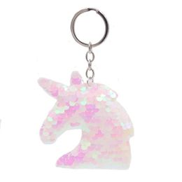 Cute Unicorn Keychain Glitter Pompom Sequins Key Ring Gifts For Guest Women Wedding Souvenir Car Bag Accessories Key Chain253a